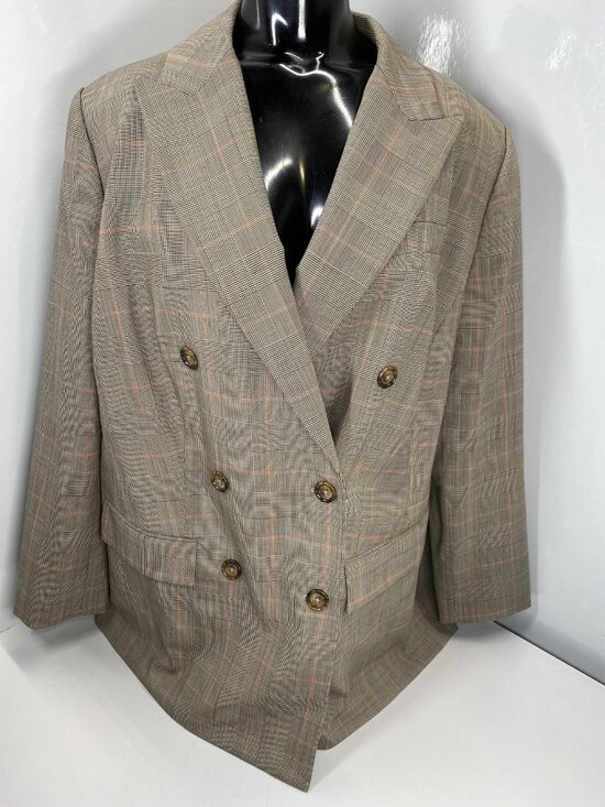 NEW LAUREN RALPH LAUREN Glen Check Double-Breasted Blazer Size 16W Tan/Pink - Picture 1 of 9